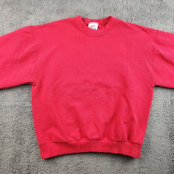 Vintage Jerzees 90's Sweatshirt Men's Large Red Blank Fleece Crew Neck USA Made - Picture 8 of 11